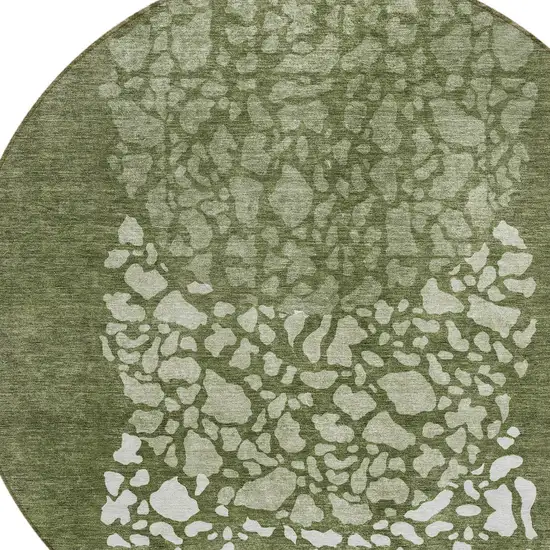 8' Olive Green And Artichoke Green Round Abstract Washable Indoor Outdoor Area Rug Photo 4