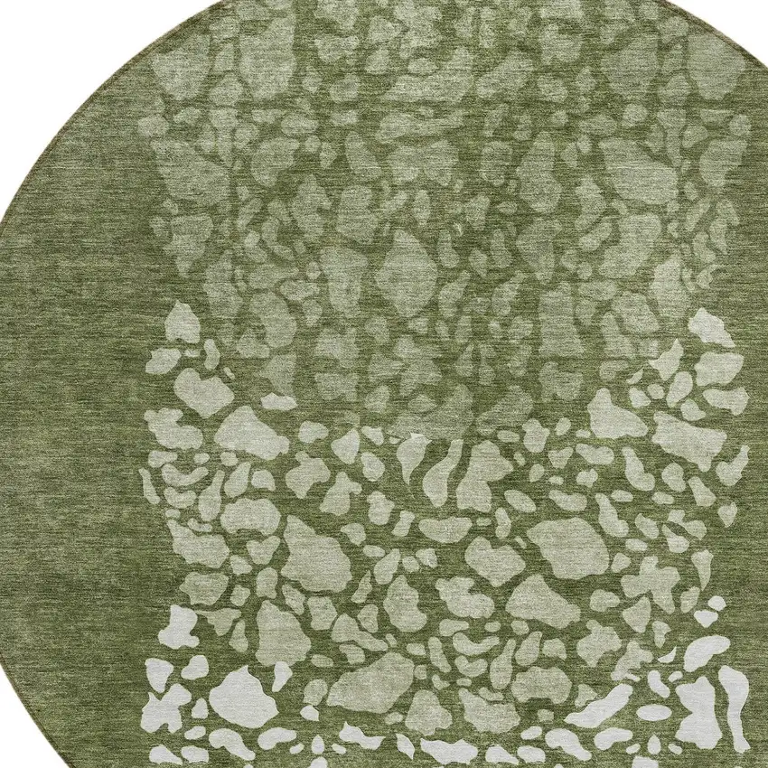 8' Olive Green And Artichoke Green Round Abstract Washable Indoor Outdoor Area Rug Photo 4