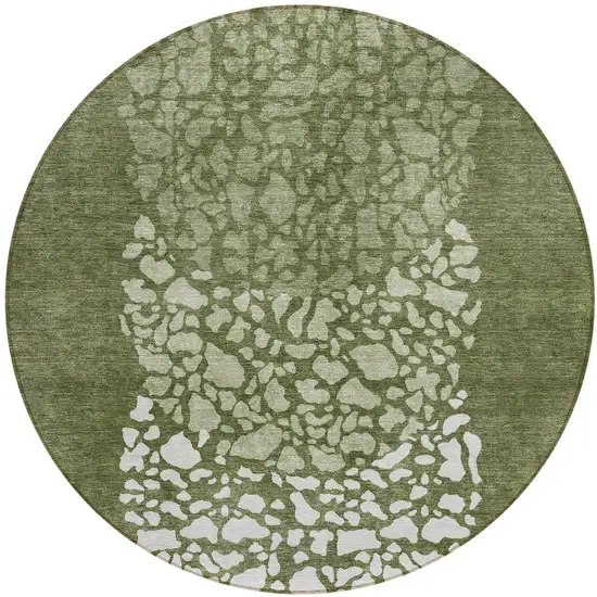 8' Olive Green And Artichoke Green Round Abstract Washable Indoor Outdoor Area Rug Photo 5
