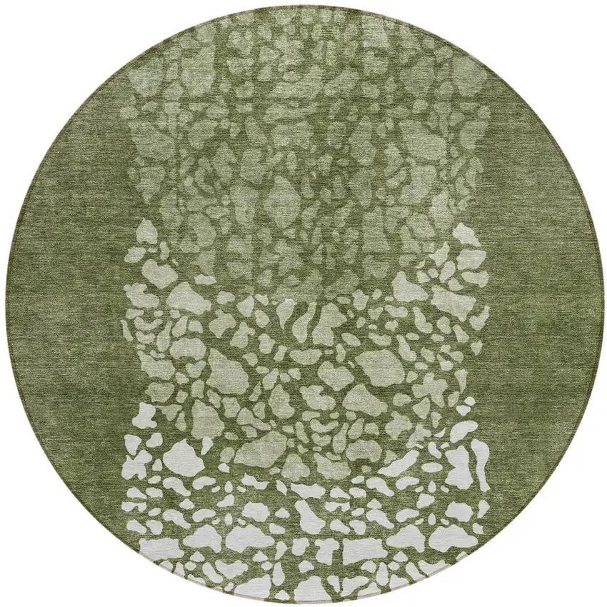 8' Olive Green And Artichoke Green Round Abstract Washable Indoor Outdoor Area Rug Photo 5