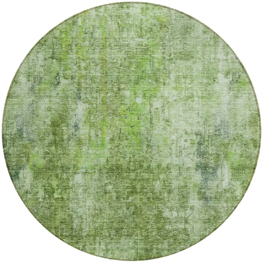 8' Olive Green And Artichoke Green Round Abstract Washable Indoor Outdoor Area Rug Photo 2