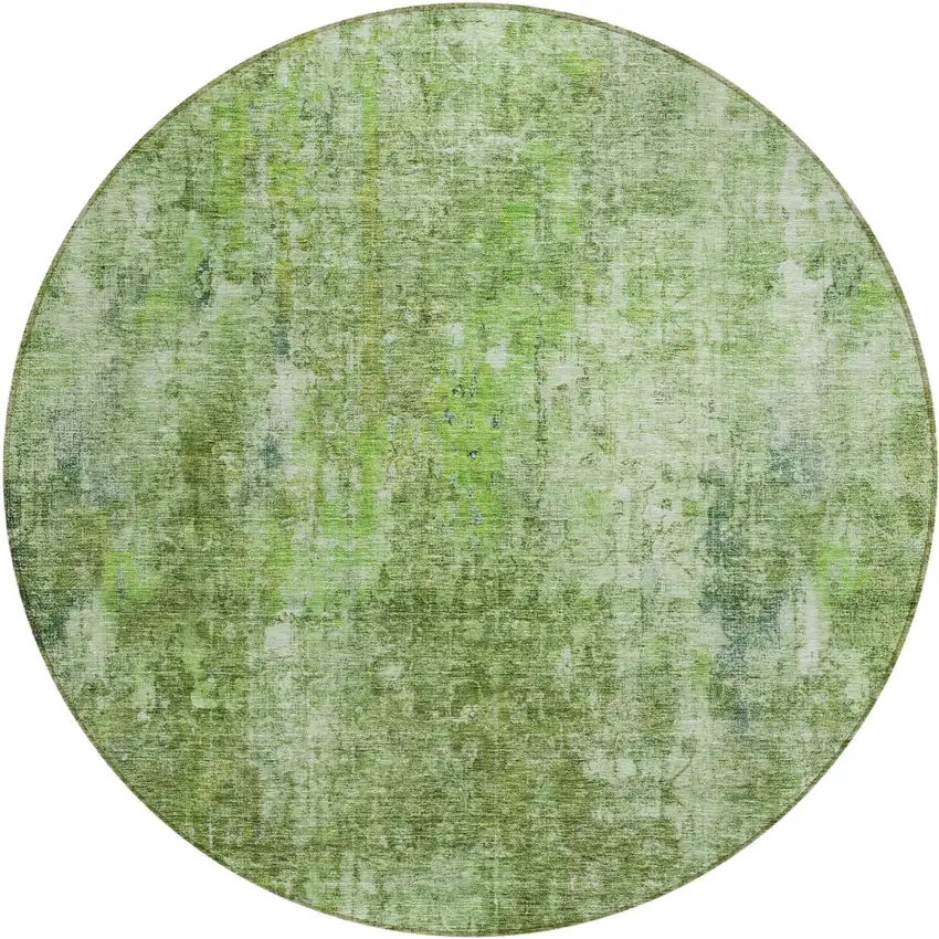 8' Olive Green And Artichoke Green Round Abstract Washable Indoor Outdoor Area Rug Photo 2