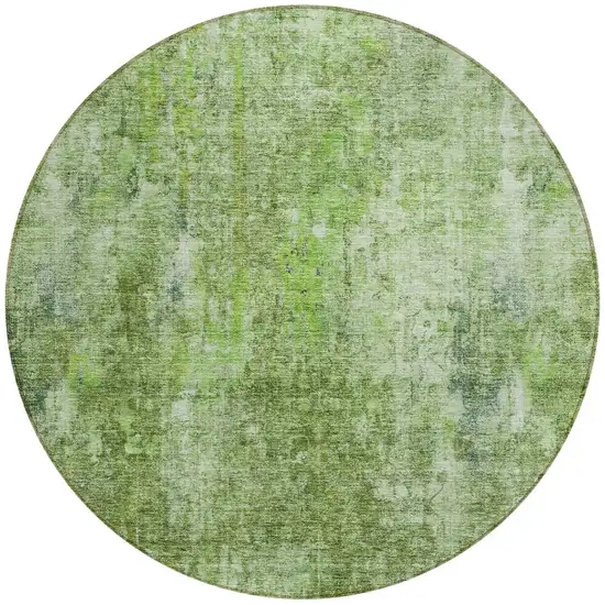 8' Olive Green And Artichoke Green Round Abstract Washable Indoor Outdoor Area Rug Photo 5
