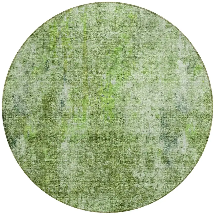 8' Olive Green And Artichoke Green Round Abstract Washable Indoor Outdoor Area Rug Photo 5