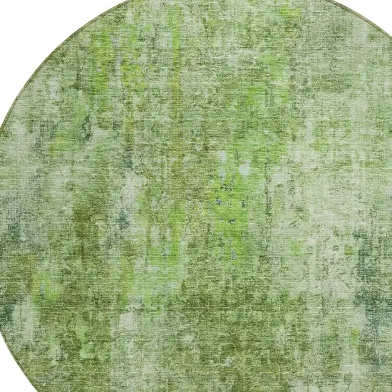 8' Olive Green And Artichoke Green Round Abstract Washable Indoor Outdoor Area Rug Photo 4