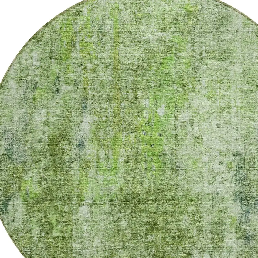 8' Olive Green And Artichoke Green Round Abstract Washable Indoor Outdoor Area Rug Photo 4