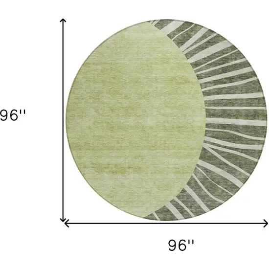 8' Olive Green And Artichoke Green Round Abstract Washable Indoor Outdoor Area Rug Photo 7