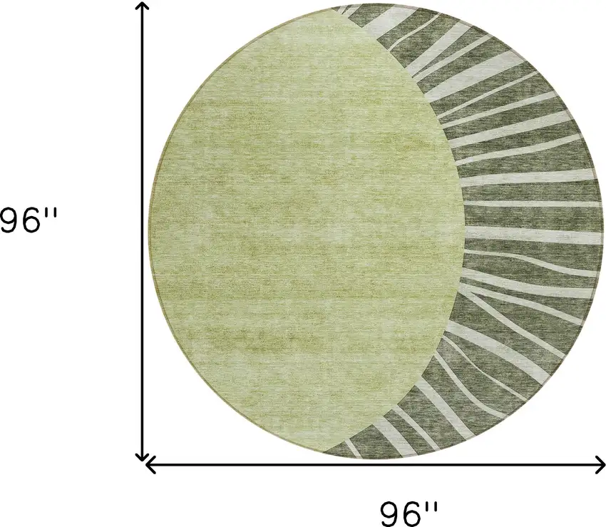 8' Olive Green And Artichoke Green Round Abstract Washable Indoor Outdoor Area Rug Photo 7