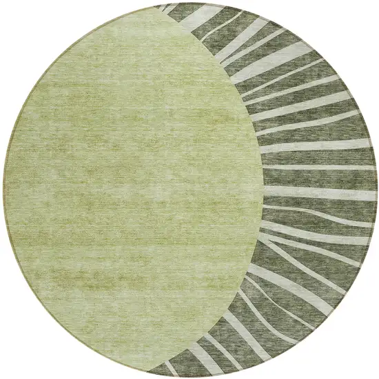 8' Olive Green And Artichoke Green Round Abstract Washable Indoor Outdoor Area Rug Photo 2