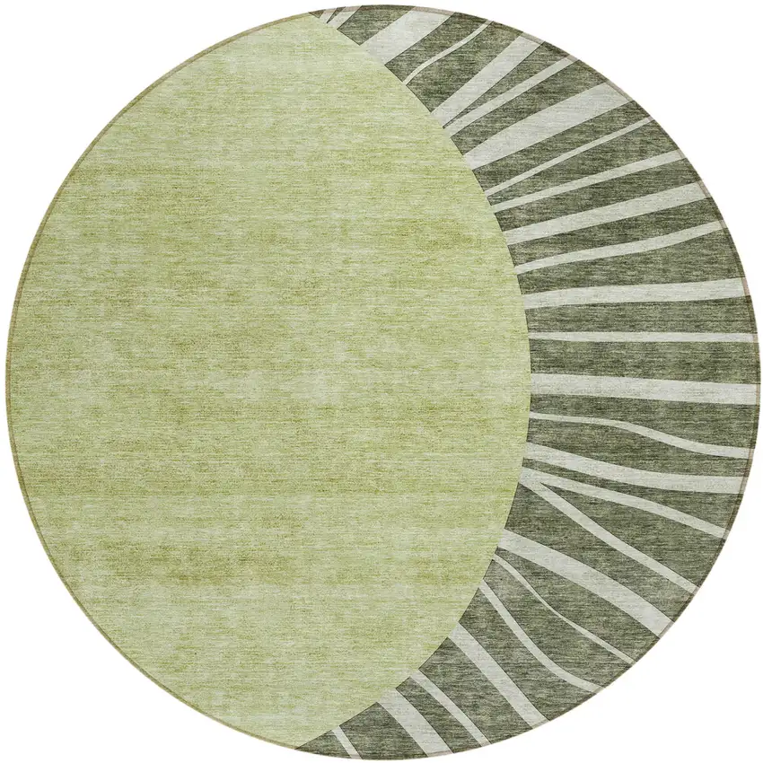 8' Olive Green And Artichoke Green Round Abstract Washable Indoor Outdoor Area Rug Photo 2