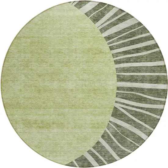 8' Olive Green And Artichoke Green Round Abstract Washable Indoor Outdoor Area Rug Photo 2