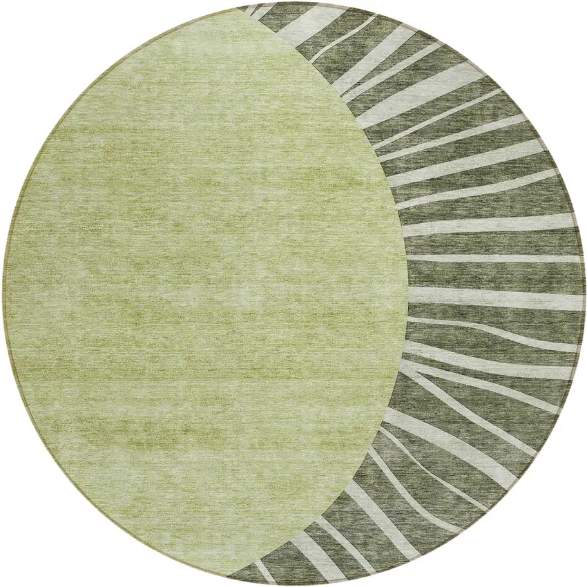 8' Olive Green And Artichoke Green Round Abstract Washable Indoor Outdoor Area Rug Photo 2