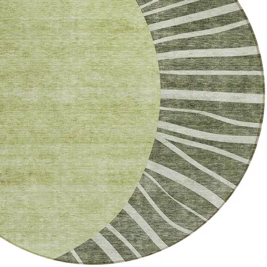 8' Olive Green And Artichoke Green Round Abstract Washable Indoor Outdoor Area Rug Photo 3
