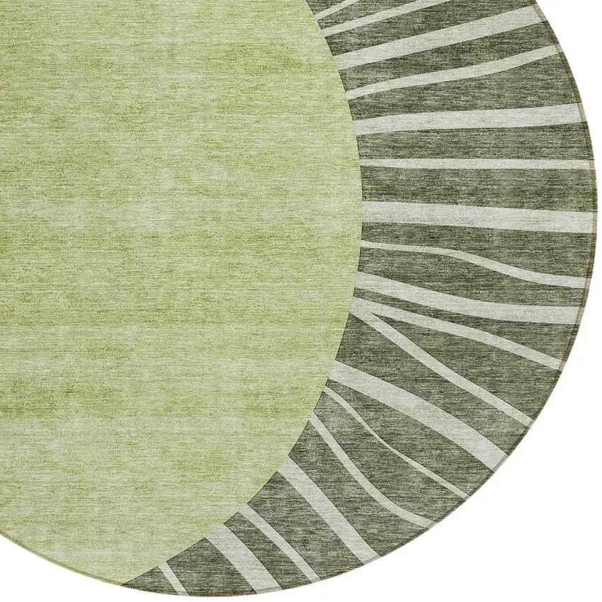 8' Olive Green And Artichoke Green Round Abstract Washable Indoor Outdoor Area Rug Photo 3
