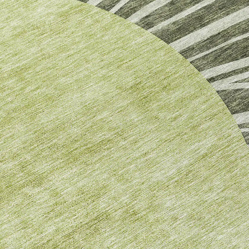 8' Olive Green And Artichoke Green Round Abstract Washable Indoor Outdoor Area Rug Photo 8