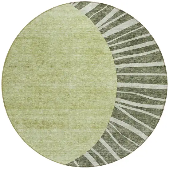 8' Olive Green And Artichoke Green Round Abstract Washable Indoor Outdoor Area Rug Photo 4