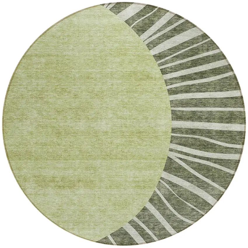 8' Olive Green And Artichoke Green Round Abstract Washable Indoor Outdoor Area Rug Photo 4