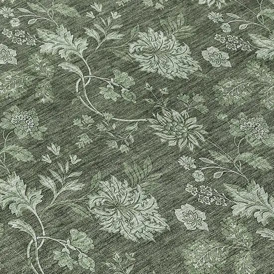8' Olive Green And Artichoke Green Round Floral Washable Indoor Outdoor Area Rug Photo 8