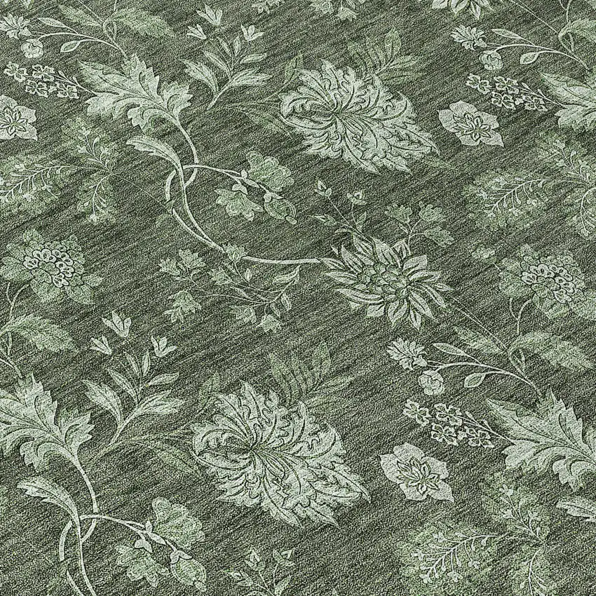 8' Olive Green And Artichoke Green Round Floral Washable Indoor Outdoor Area Rug Photo 8