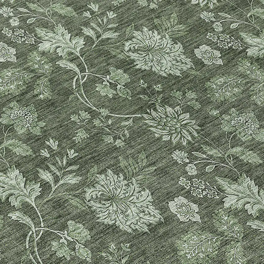 8' Olive Green And Artichoke Green Round Floral Washable Indoor Outdoor Area Rug Photo 8