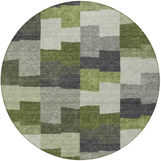 8' Olive Green And Artichoke Green Round Geometric Washable Indoor Outdoor Area Rug Photo 6