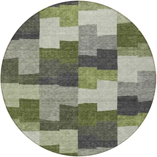 8' Olive Green And Artichoke Green Round Geometric Washable Indoor Outdoor Area Rug Photo 6
