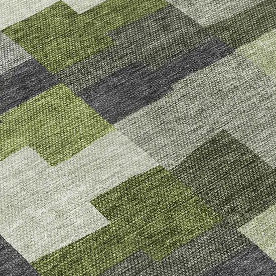 8' Olive Green And Artichoke Green Round Geometric Washable Indoor Outdoor Area Rug Photo 9