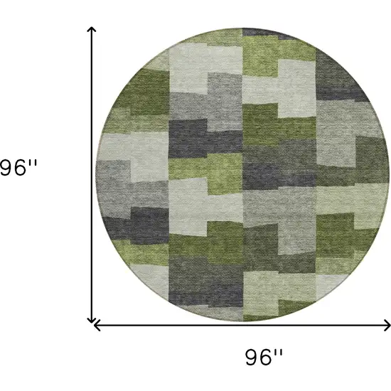 8' Olive Green And Artichoke Green Round Geometric Washable Indoor Outdoor Area Rug Photo 3