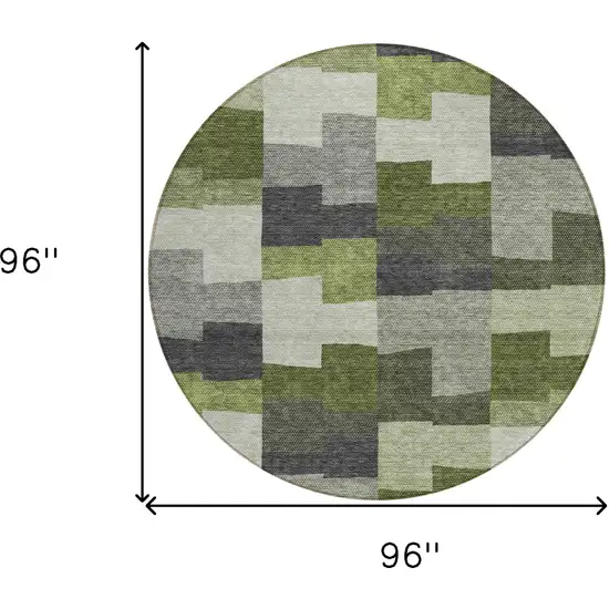 8' Olive Green And Artichoke Green Round Geometric Washable Indoor Outdoor Area Rug Photo 3