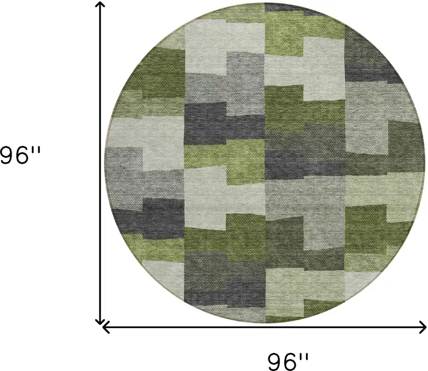 8' Olive Green And Artichoke Green Round Geometric Washable Indoor Outdoor Area Rug Photo 3