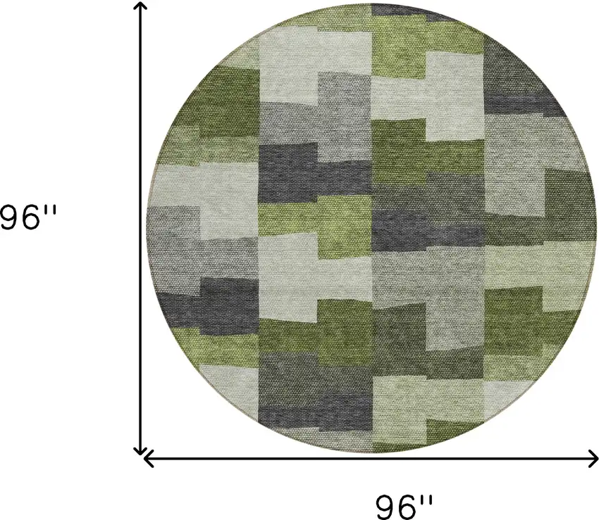 8' Olive Green And Artichoke Green Round Geometric Washable Indoor Outdoor Area Rug Photo 3