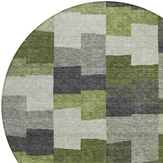 8' Olive Green And Artichoke Green Round Geometric Washable Indoor Outdoor Area Rug Photo 5