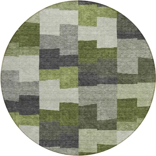8' Olive Green And Artichoke Green Round Geometric Washable Indoor Outdoor Area Rug Photo 2
