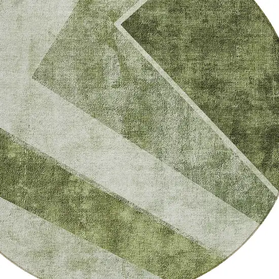 8' Olive Green And Artichoke Green Round Geometric Washable Indoor Outdoor Area Rug Photo 5