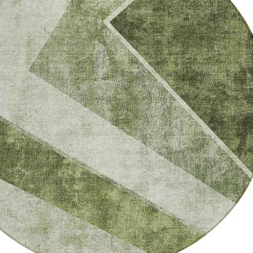 8' Olive Green And Artichoke Green Round Geometric Washable Indoor Outdoor Area Rug Photo 5