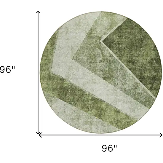 8' Olive Green And Artichoke Green Round Geometric Washable Indoor Outdoor Area Rug Photo 3