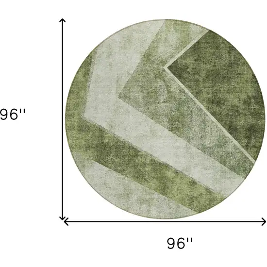 8' Olive Green And Artichoke Green Round Geometric Washable Indoor Outdoor Area Rug Photo 3
