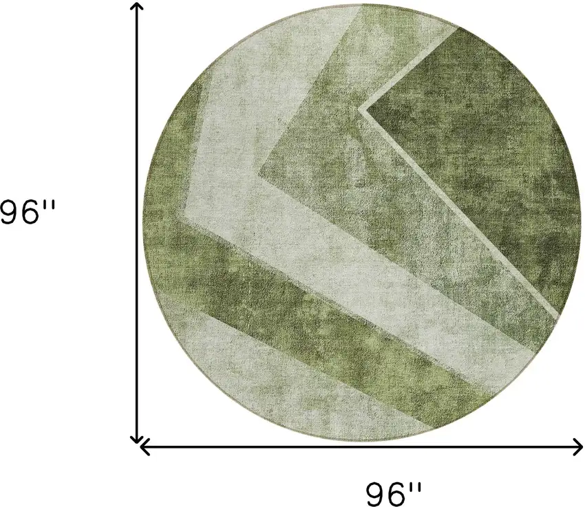 8' Olive Green And Artichoke Green Round Geometric Washable Indoor Outdoor Area Rug Photo 3