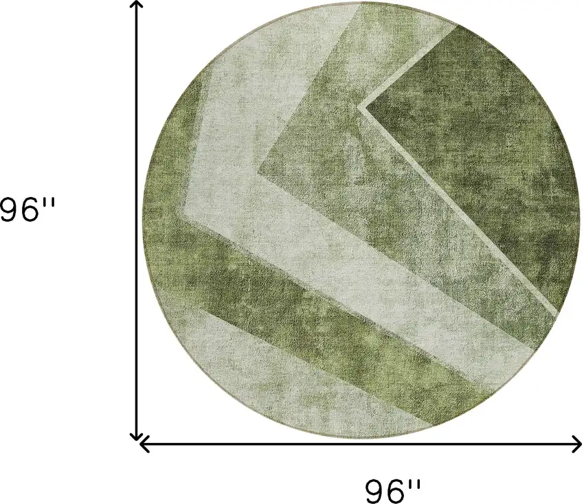 8' Olive Green And Artichoke Green Round Geometric Washable Indoor Outdoor Area Rug Photo 3