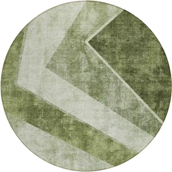 8' Olive Green And Artichoke Green Round Geometric Washable Indoor Outdoor Area Rug Photo 2