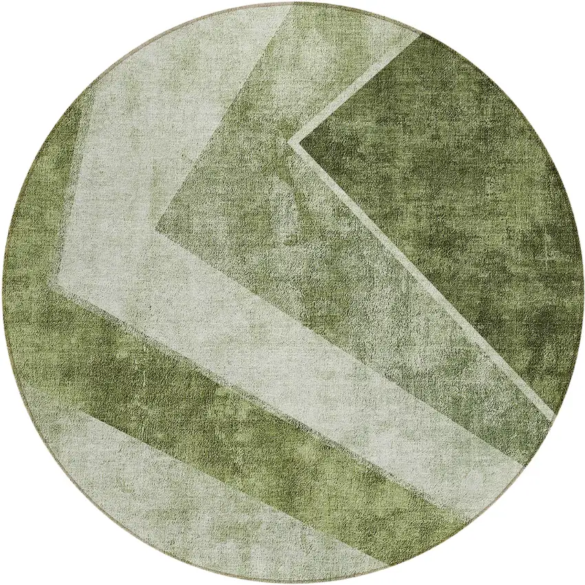8' Olive Green And Artichoke Green Round Geometric Washable Indoor Outdoor Area Rug Photo 2
