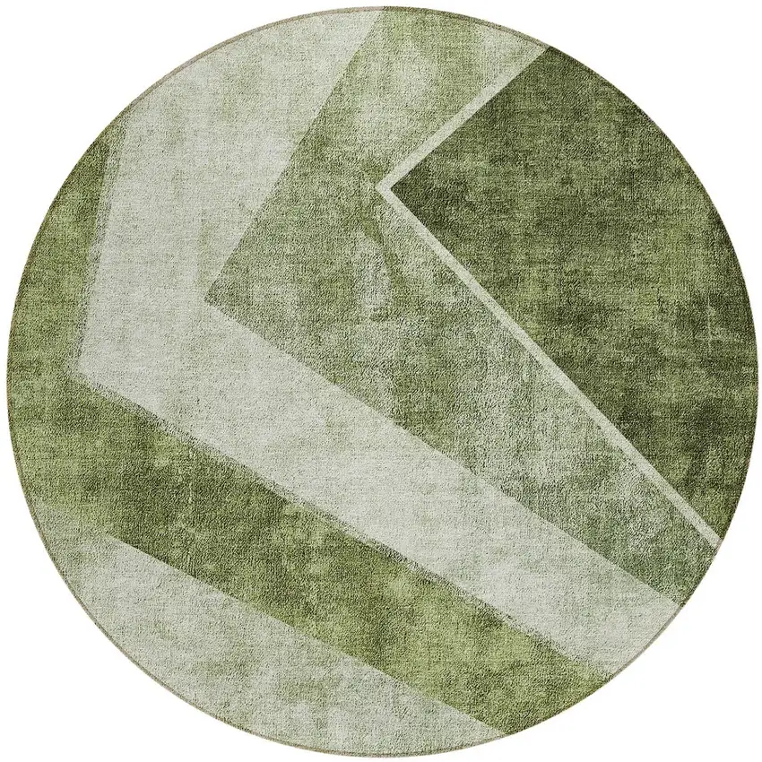 8' Olive Green And Artichoke Green Round Geometric Washable Indoor Outdoor Area Rug Photo 6