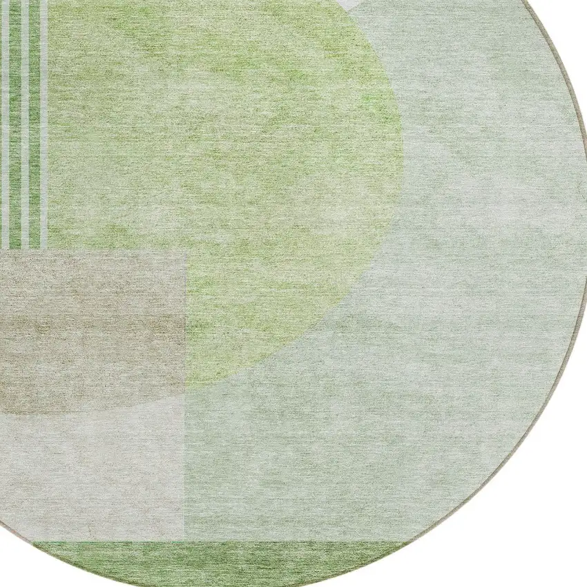 8' Olive Green And Artichoke Green Round Geometric Washable Indoor Outdoor Area Rug Photo 4