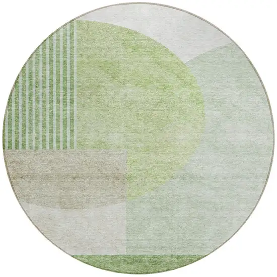 8' Olive Green And Artichoke Green Round Geometric Washable Indoor Outdoor Area Rug Photo 5