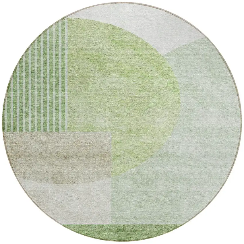 8' Olive Green And Artichoke Green Round Geometric Washable Indoor Outdoor Area Rug Photo 5