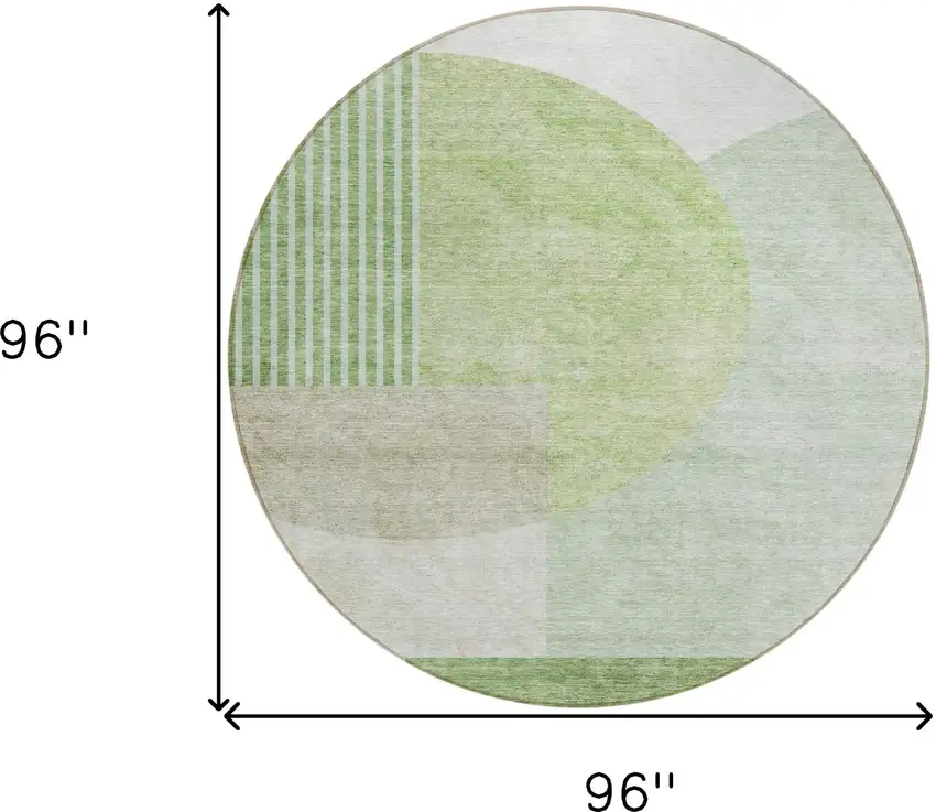 8' Olive Green And Artichoke Green Round Geometric Washable Indoor Outdoor Area Rug Photo 3