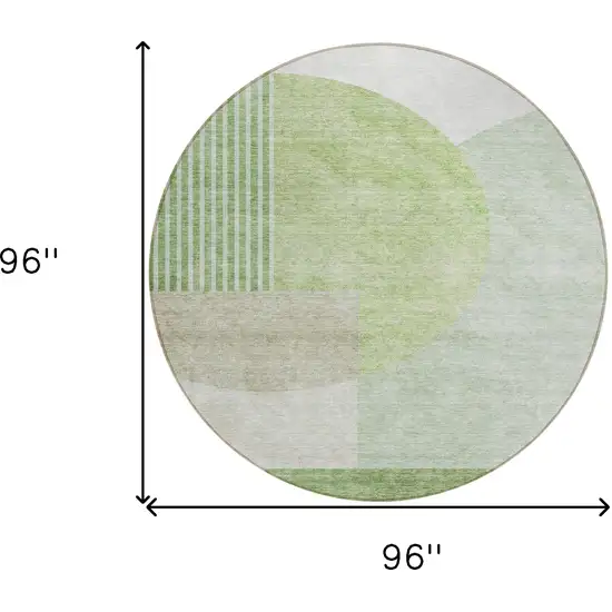 8' Olive Green And Artichoke Green Round Geometric Washable Indoor Outdoor Area Rug Photo 3