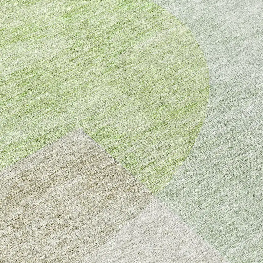 8' Olive Green And Artichoke Green Round Geometric Washable Indoor Outdoor Area Rug Photo 8