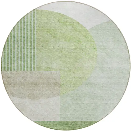 8' Olive Green And Artichoke Green Round Geometric Washable Indoor Outdoor Area Rug Photo 2
