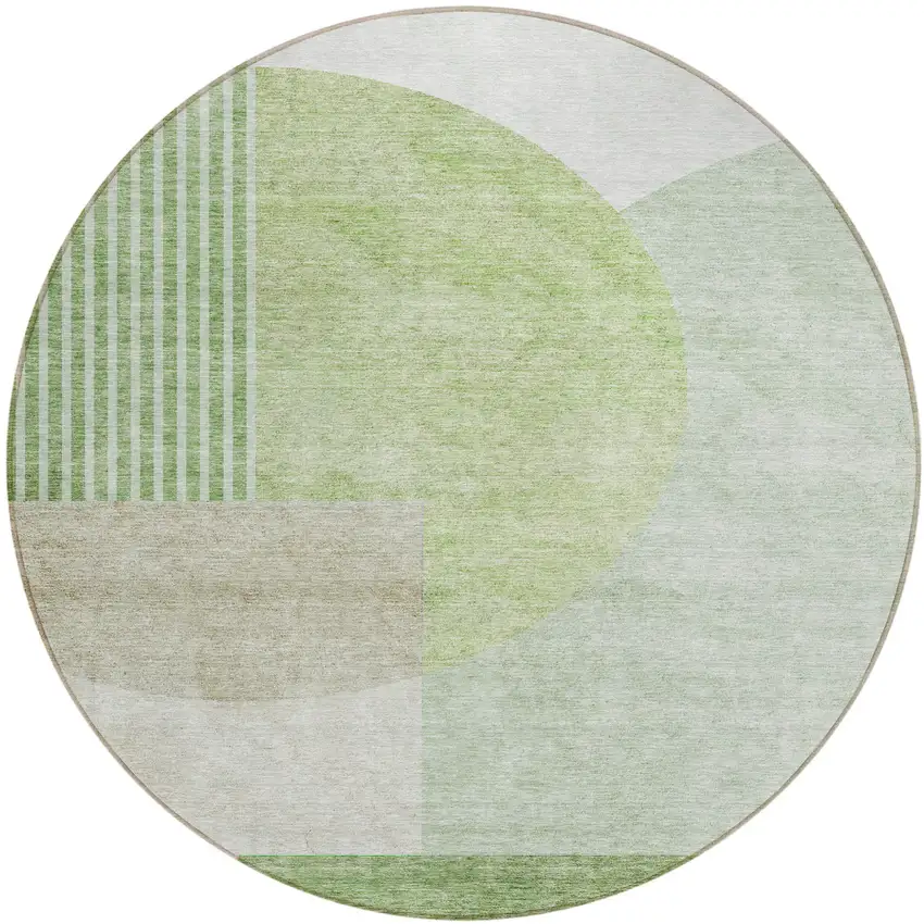 8' Olive Green And Artichoke Green Round Geometric Washable Indoor Outdoor Area Rug Photo 2
